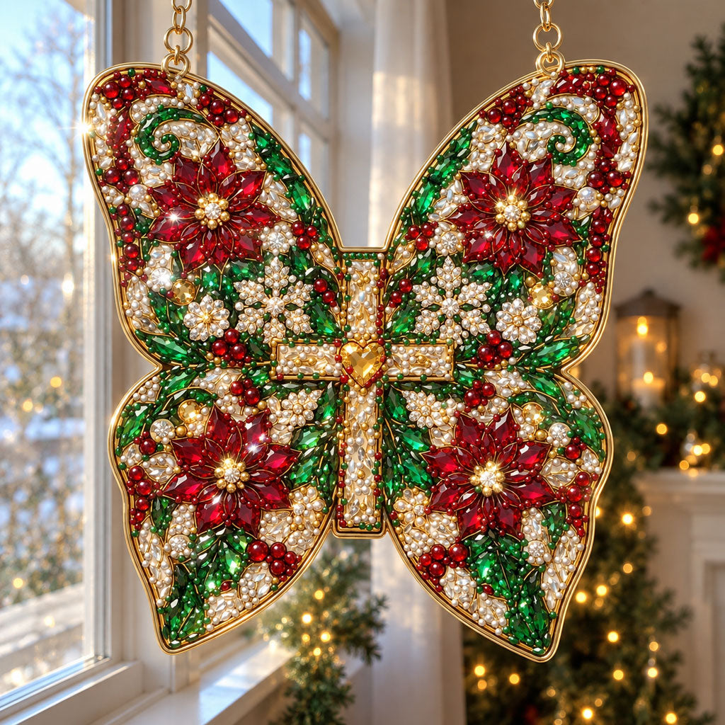 Faith And Poinsettia Butterfly Diamond Art Hanging Ornament Kit