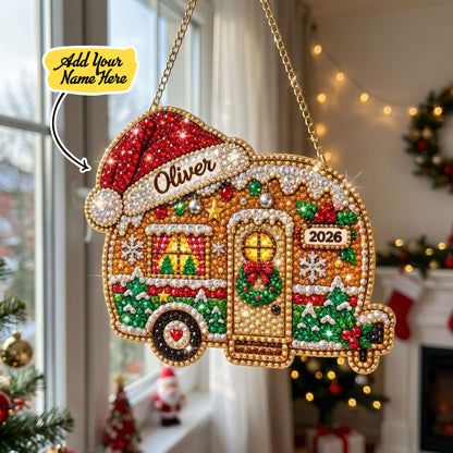 Personalized Gingerbread Camper Diamond Art Hanging Ornament Kit