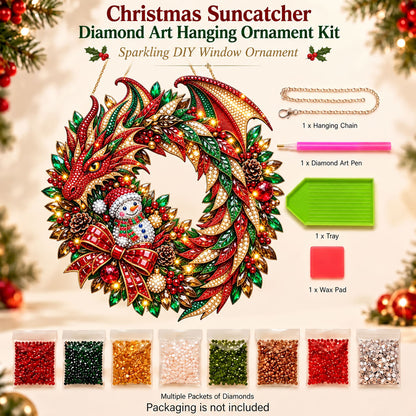Fantasy Christmas Dragon Wreath Diamond Art Hanging Ornament Kit