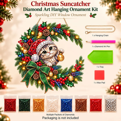 Cute Christmas Cat Diamond Art Hanging Ornament Kit