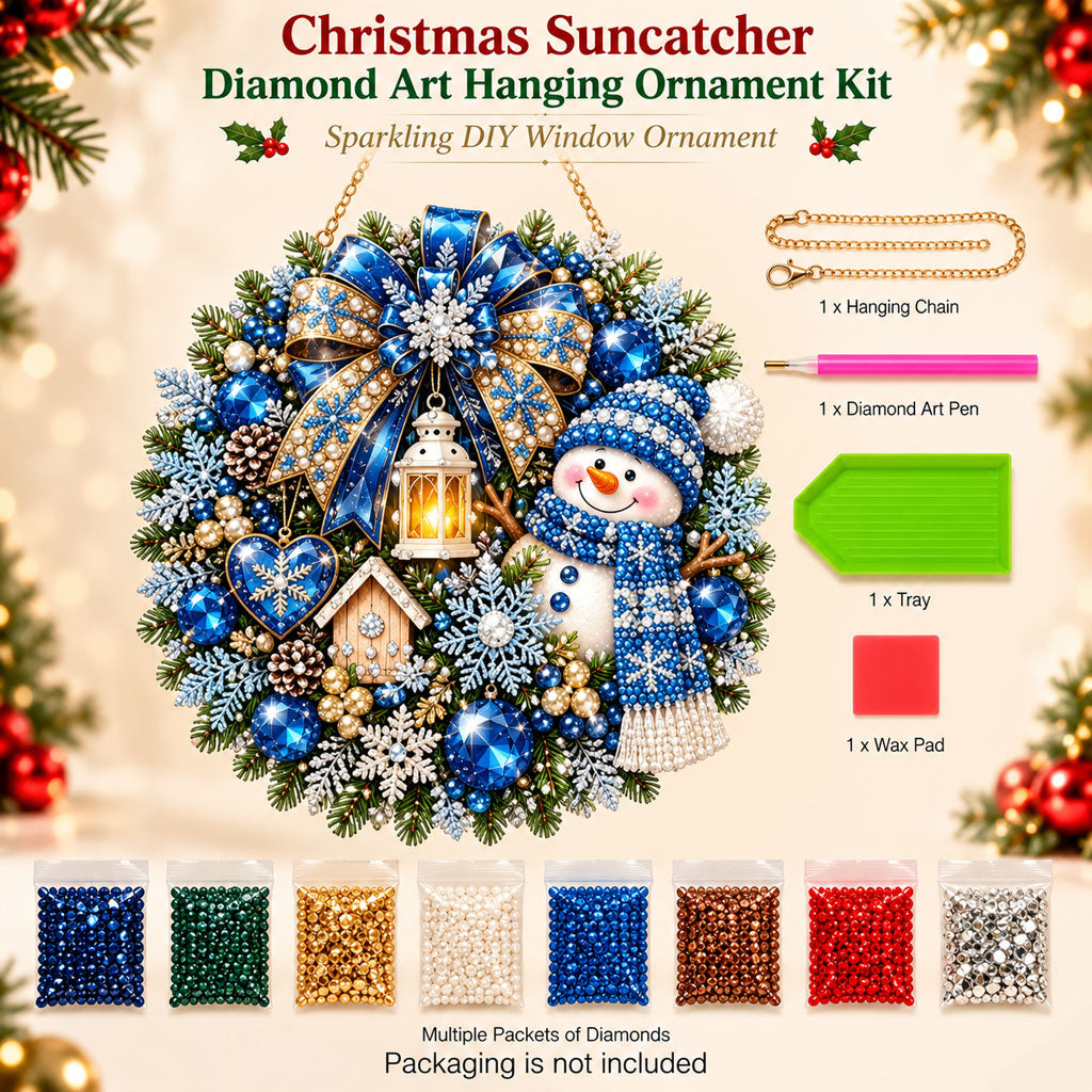 Snowy Blue Christmas Wreath Diamond Art Hanging Ornament Kit