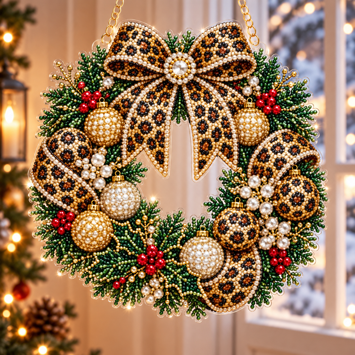 🔥Limited time 70% OFF🔥 Slay Leopard Christmas Suncatcher Diamond Art Hanging Ornament Kit