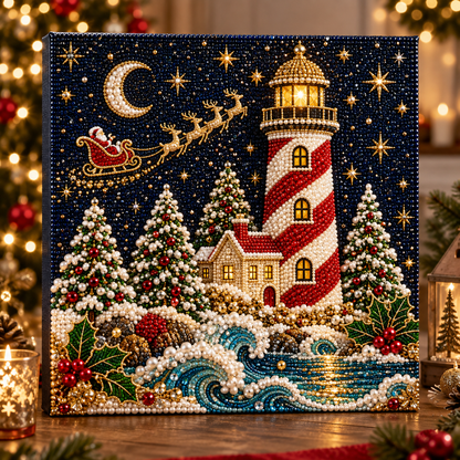 Christmas Lighthouse Pearl Diamond Painting Kit