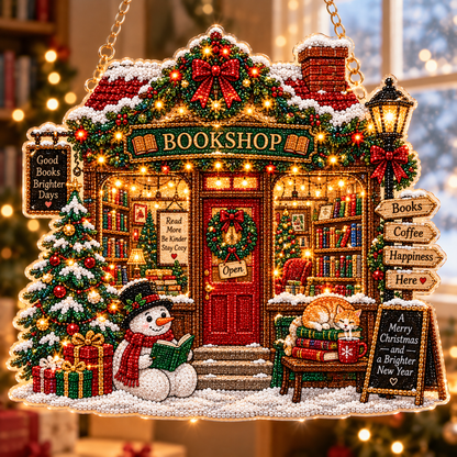 🔥Limited time 70% OFF🔥 Bookstore Christmas Suncatcher Diamond Art Hanging Ornament Kit