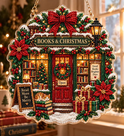 🔥Limited time 70% OFF🔥 Bookstore Christmas Suncatcher Diamond Art Hanging Ornament Kit