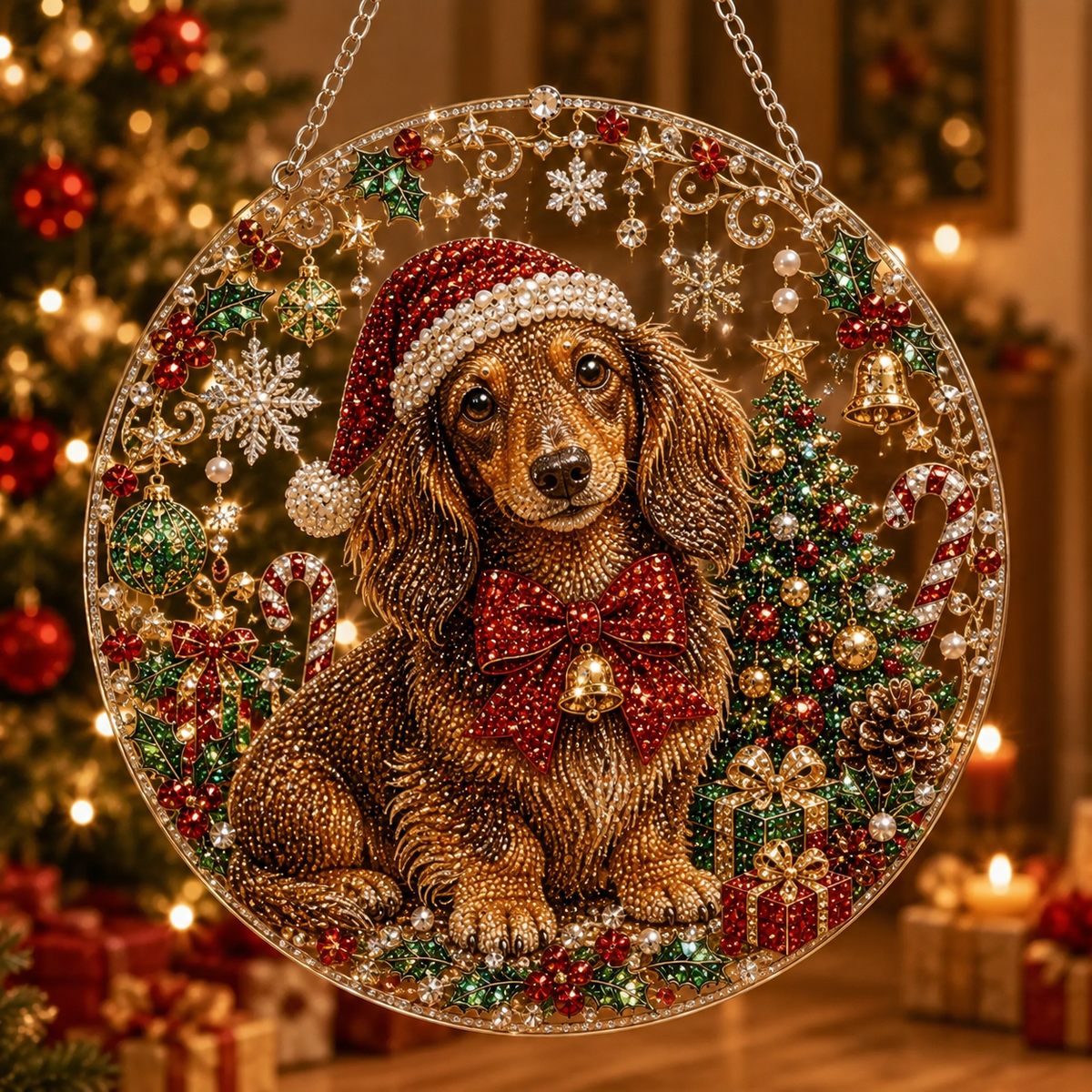 Dog Christmas Suncatcher Diamond Art Hanging Ornament Kit