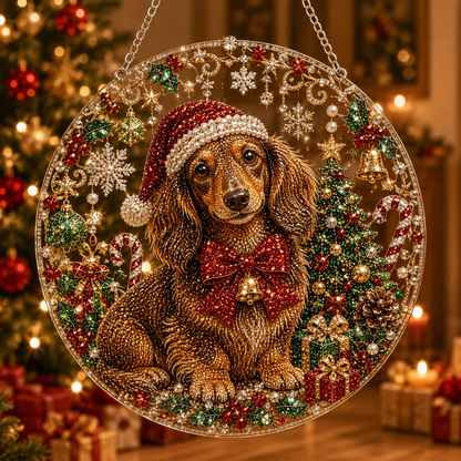 Dog Christmas Suncatcher Diamond Art Hanging Ornament Kit