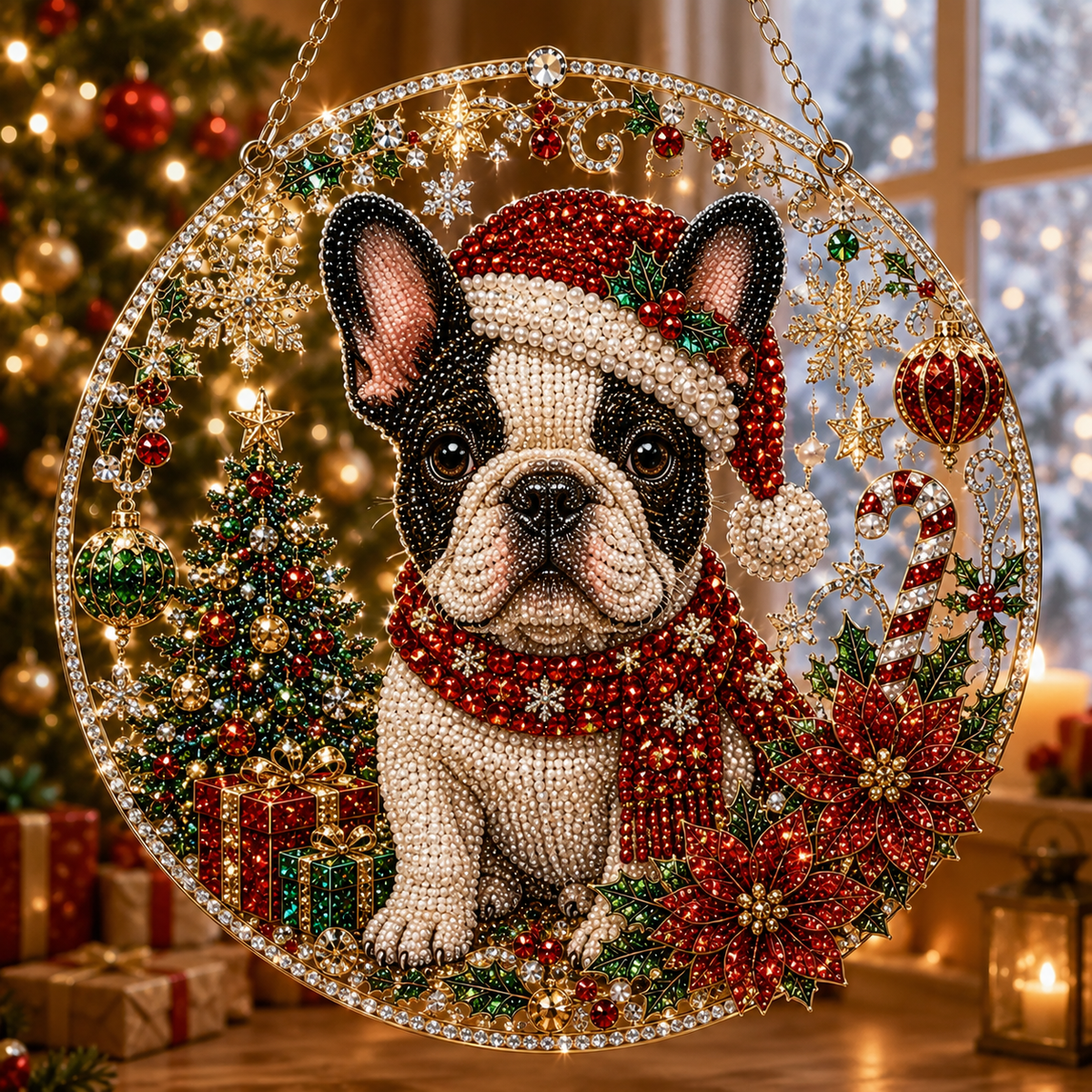 Dog Christmas Suncatcher Diamond Art Hanging Ornament Kit
