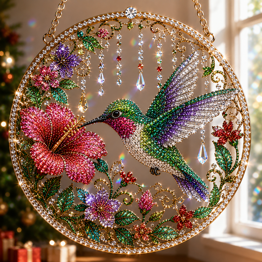 Floral Hummingbird Christmas Suncatcher Diamond Art Hanging Ornament Kit