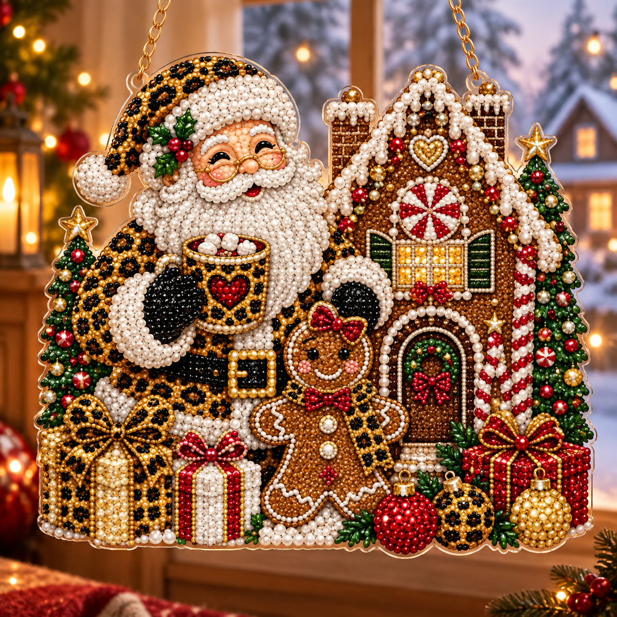 🔥Limited time 70% OFF🔥 Slay Leopard Christmas Suncatcher Diamond Art Hanging Ornament Kit