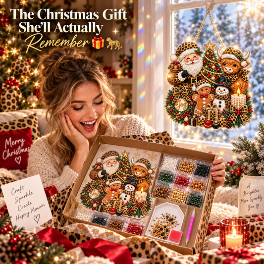 🔥Limited time 70% OFF🔥 Slay Leopard Christmas Suncatcher Diamond Art Hanging Ornament Kit