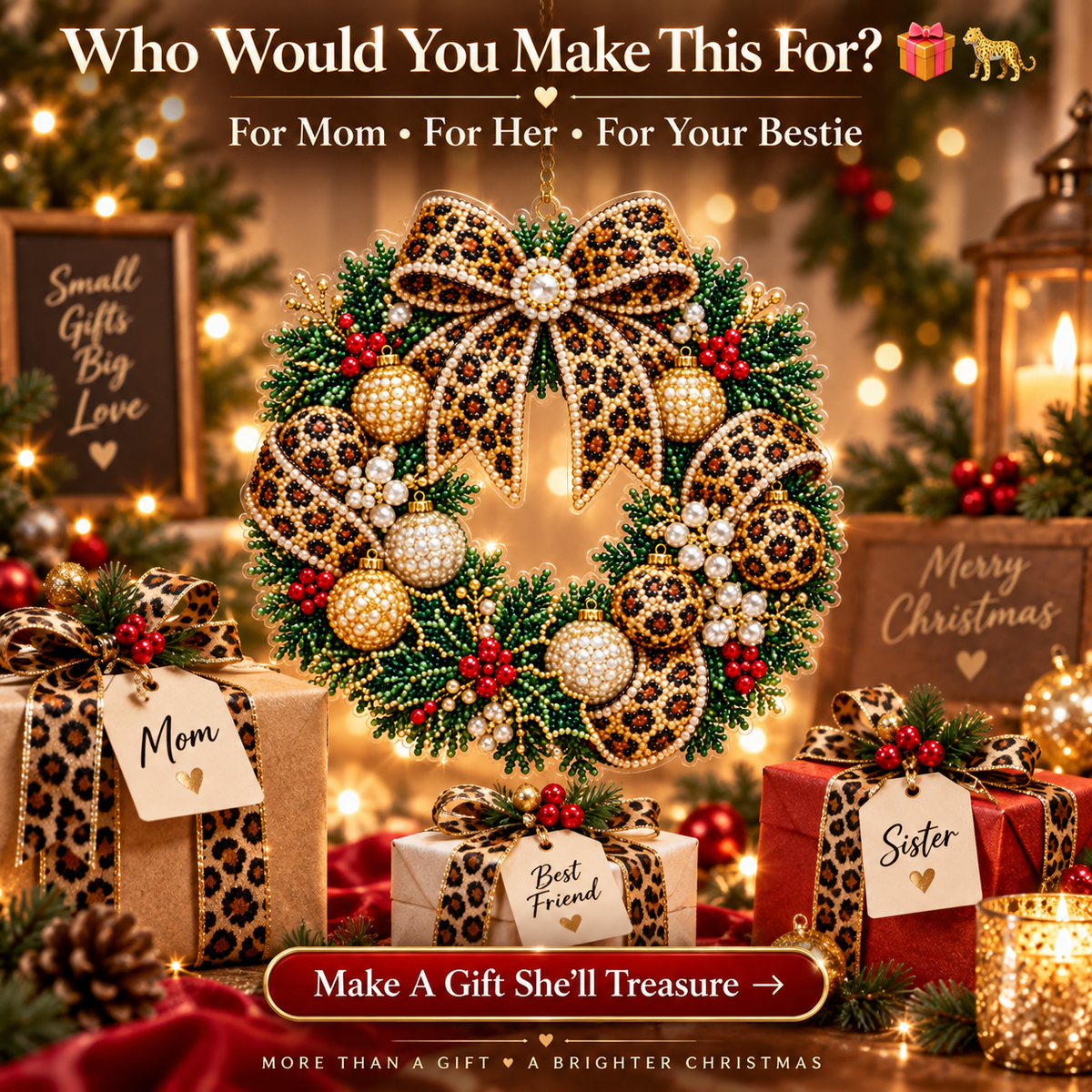Slay Leopard Christmas Suncatcher Diamond Art Hanging Ornament Kit