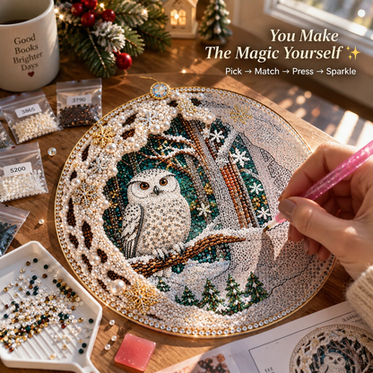 🔥Limited time 70% OFF🔥 Snow Owl Suncatcher Diamond Art Hanging Ornament Kit