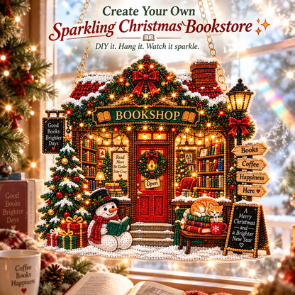 🔥Limited time 70% OFF🔥 Bookstore Christmas Suncatcher Diamond Art Hanging Ornament Kit