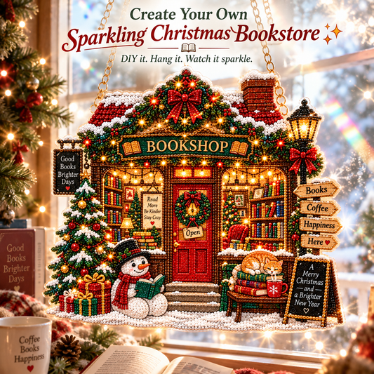 🔥Limited time 70% OFF🔥 Bookstore Christmas Suncatcher Diamond Art Hanging Ornament Kit