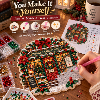 🔥Limited time 70% OFF🔥 Bookstore Christmas Suncatcher Diamond Art Hanging Ornament Kit