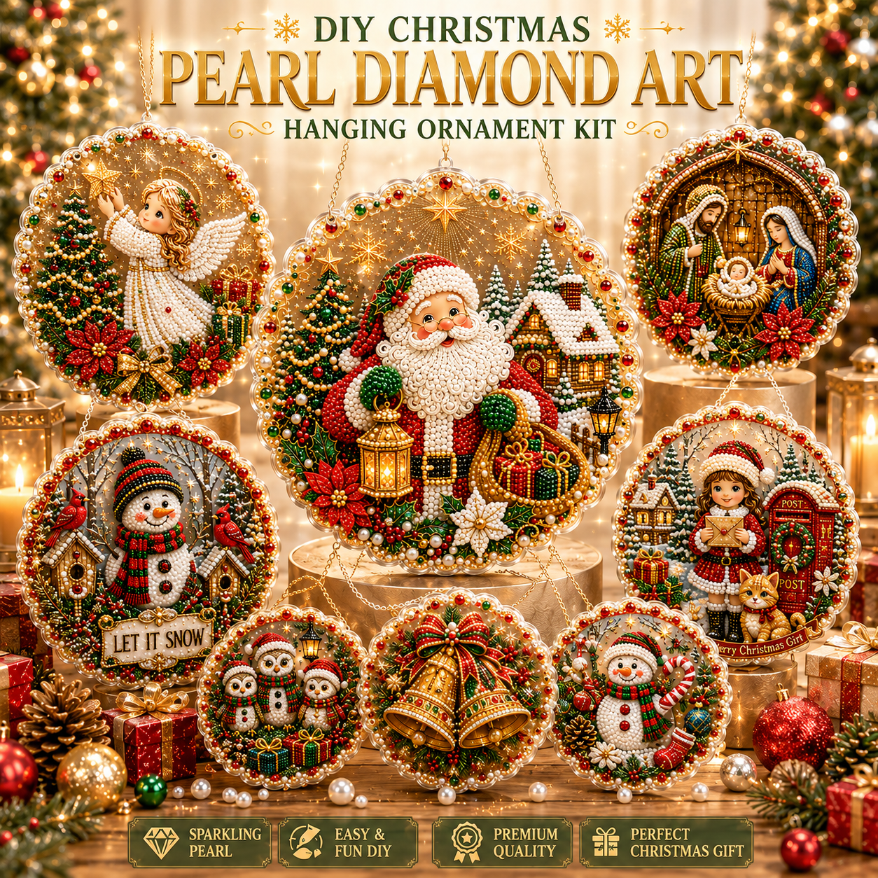🔥Limited time 70% OFF - 🎅✨DIY Christmas Pearl Diamond Art Hanging Ornament Kit
