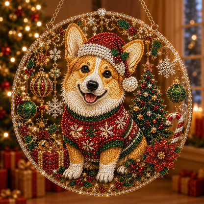 Dog Christmas Suncatcher Diamond Art Hanging Ornament Kit