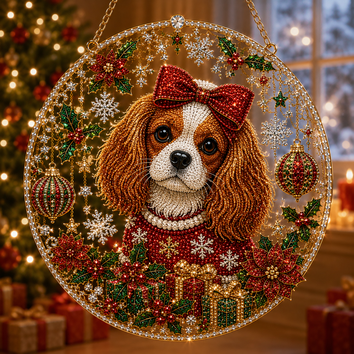Dog Christmas Suncatcher Diamond Art Hanging Ornament Kit