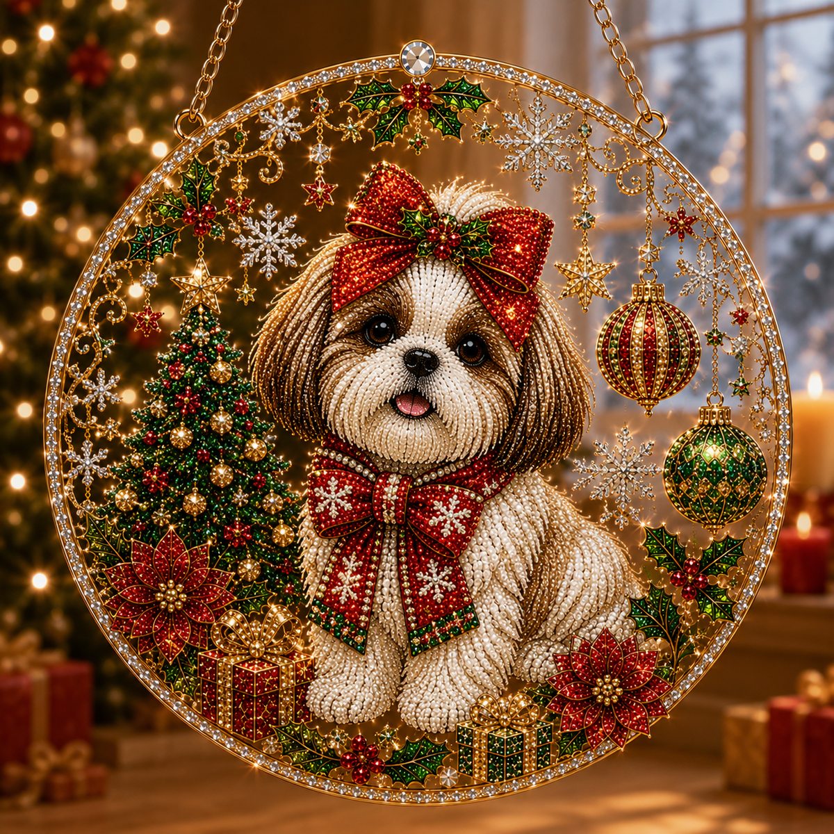 Dog Christmas Suncatcher Diamond Art Hanging Ornament Kit