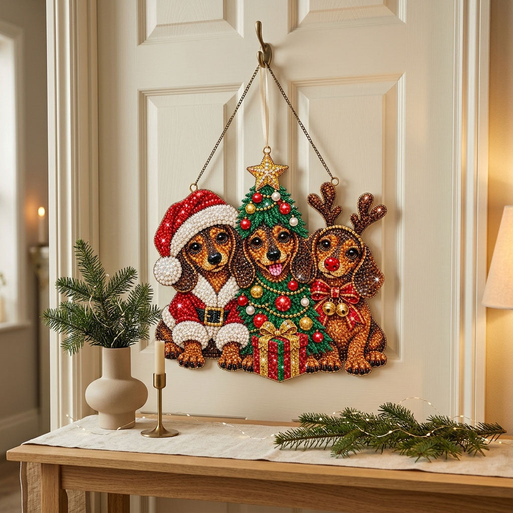 Dachshund Christmas Crew Diamond Art Hanging Ornament Kit