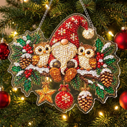Christmas Gnome And Owls Diamond Art Hanging Ornament Kit