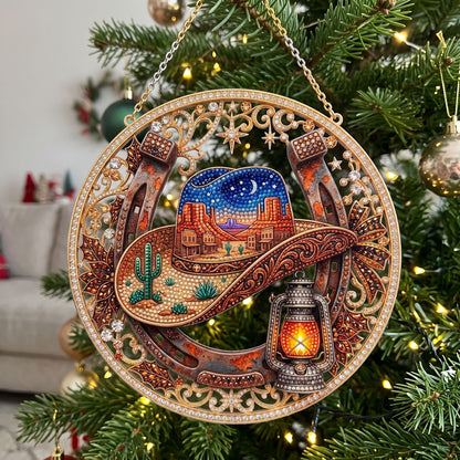 Western Cowboy Hat & Horseshoe Diamond Art Hanging Ornament Kit