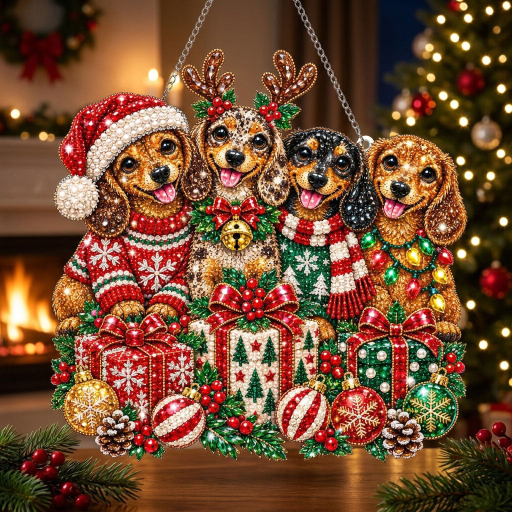 Merry Dachshund Christmas Diamond Art Hanging Ornament Kit