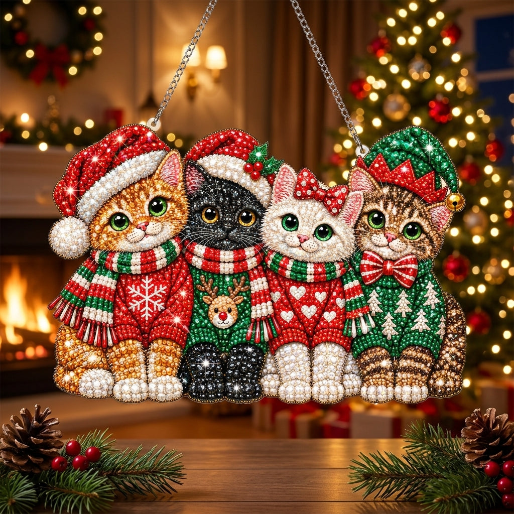 Cats in Sweaters Diamond Art Hanging Ornament Kit