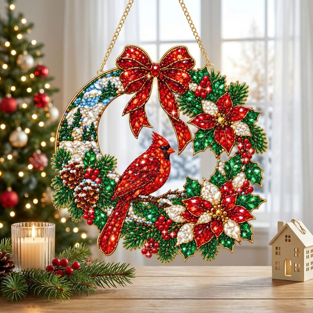 Red Cardinal Christmas Diamond Art Hanging Ornament Kit