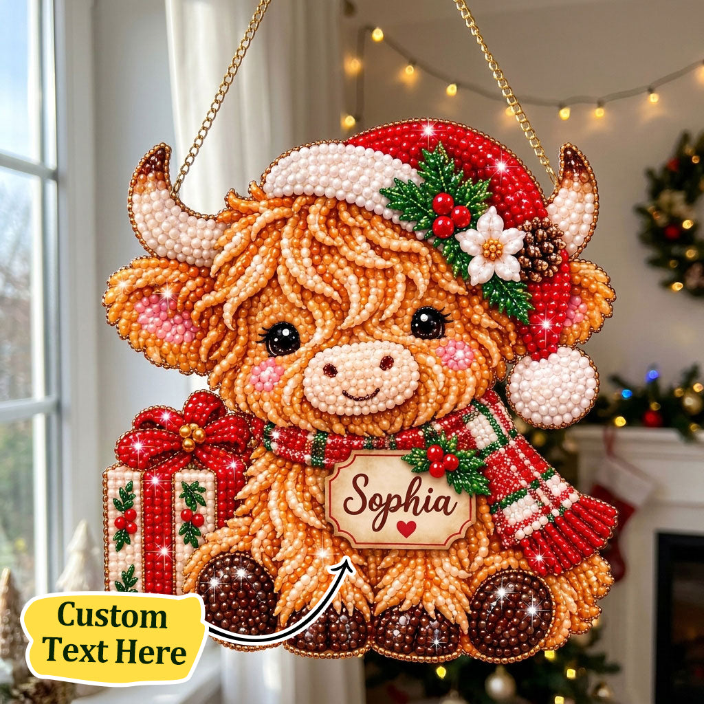 Personalized Cozy Highland Cow Diamond Art Hanging Ornament Kit