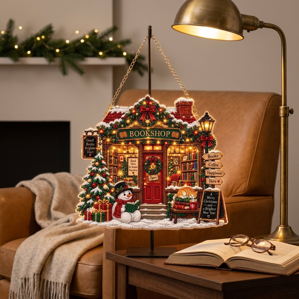 Bookstore Christmas Suncatcher Diamond Art Hanging Ornament Kit