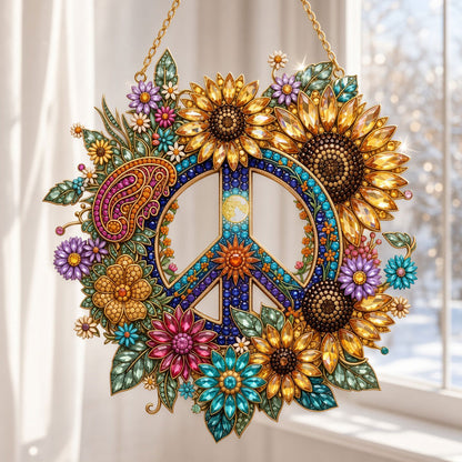 Hippie Peace & Sunflower Wreath Diamond Art Hanging Ornament Kit