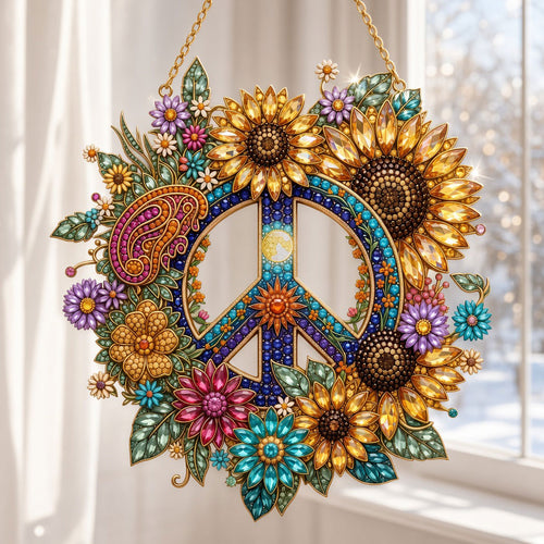 Hippie Peace & Sunflower Wreath Diamond Art Hanging Ornament Kit