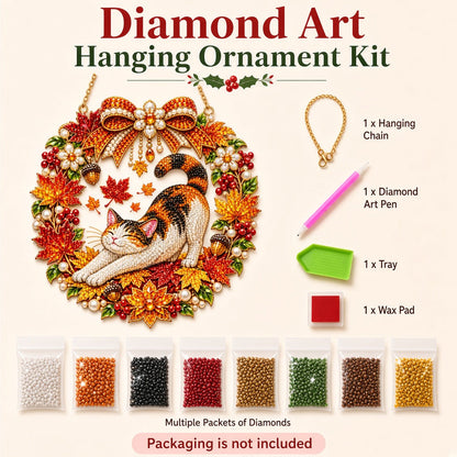 Playful Fall Cat Diamond Art Hanging Ornament Kit