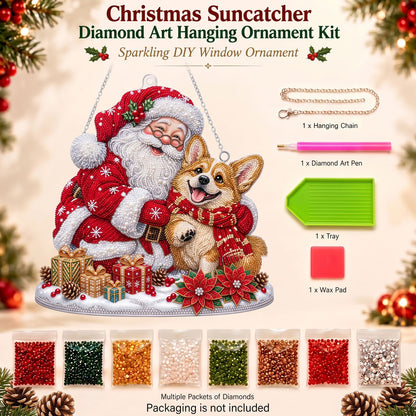 🎅🐶 Santa & Corgi Diamond Art Ornament Kit – Sparkling DIY Holiday Hanging Decor