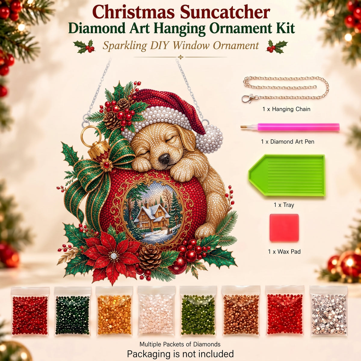🔥 Limited Time 70% OFF - 🐶🎁 Christmas Puppy Stocking Diamond Art Ornament Kit – Sparkling DIY Holiday Hanging Decor