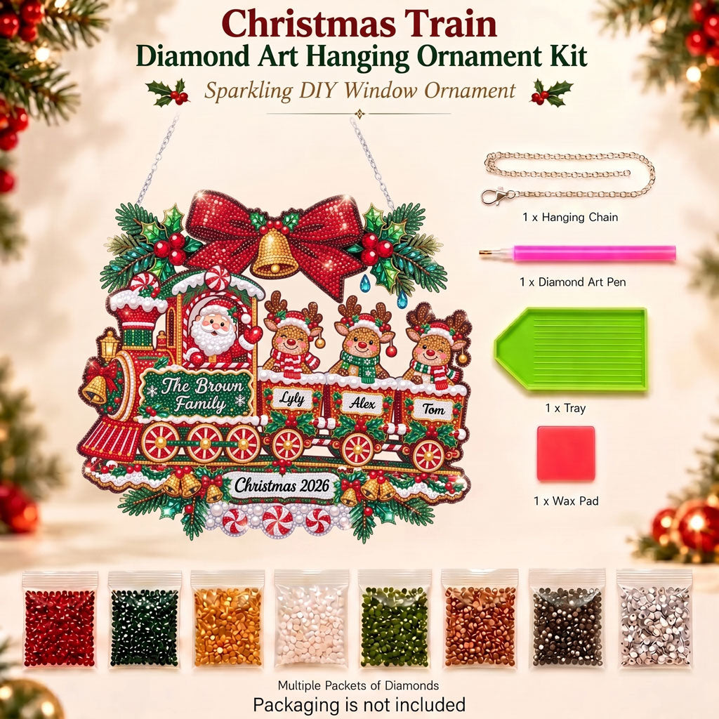 Personalized Christmas Train Diamond Art Ornament Kit – Sparkling DIY Family Hanging Decor