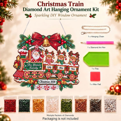 Personalized Christmas Train Diamond Art Ornament Kit – Sparkling DIY Family Hanging Decor