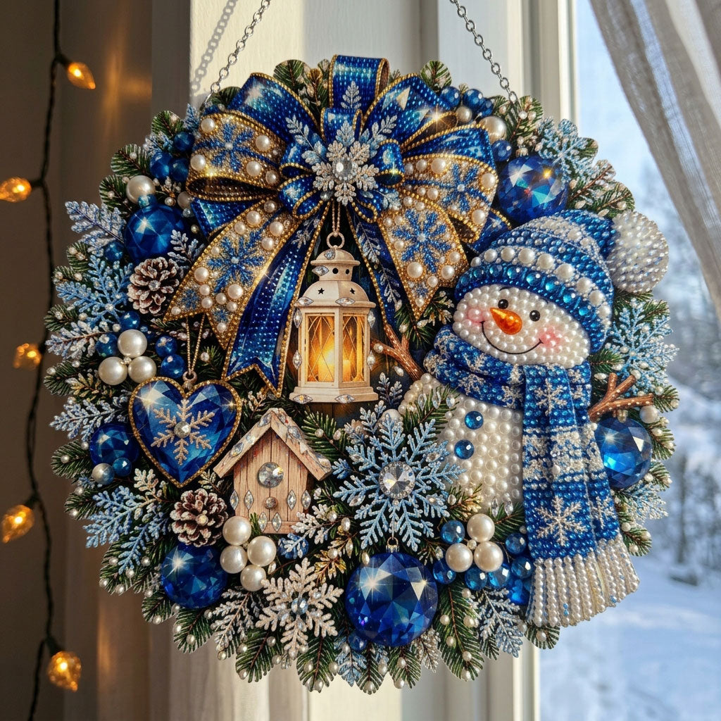 Snowy Blue Christmas Wreath Diamond Art Hanging Ornament Kit