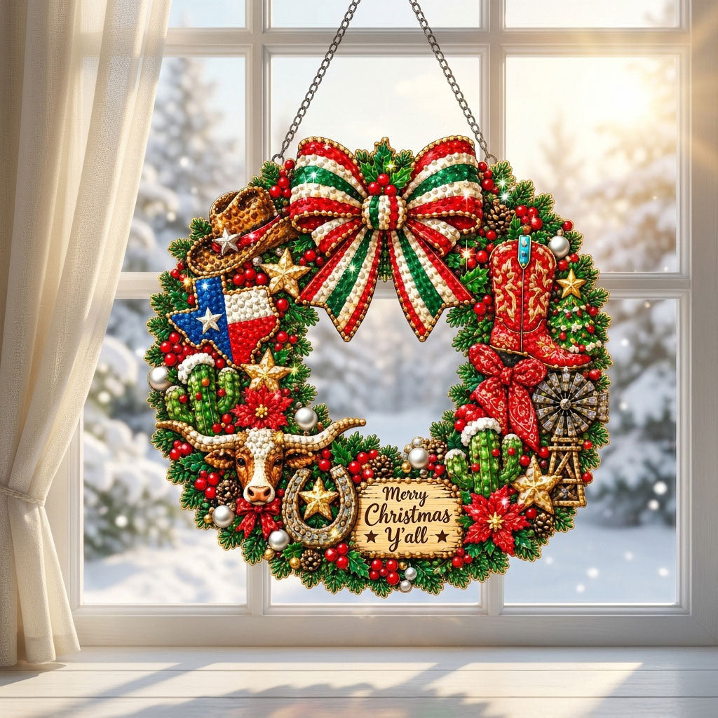 Western Cowboy Christmas Wreath Diamond Art Hanging Ornament Kit