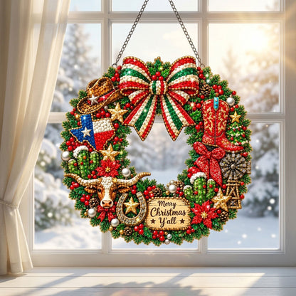 Western Cowboy Christmas Wreath Diamond Art Hanging Ornament Kit