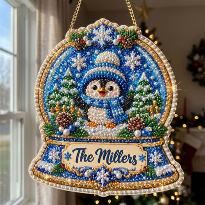 Personalized Penguin Snow Globe Diamond Art Hanging Ornament Kit