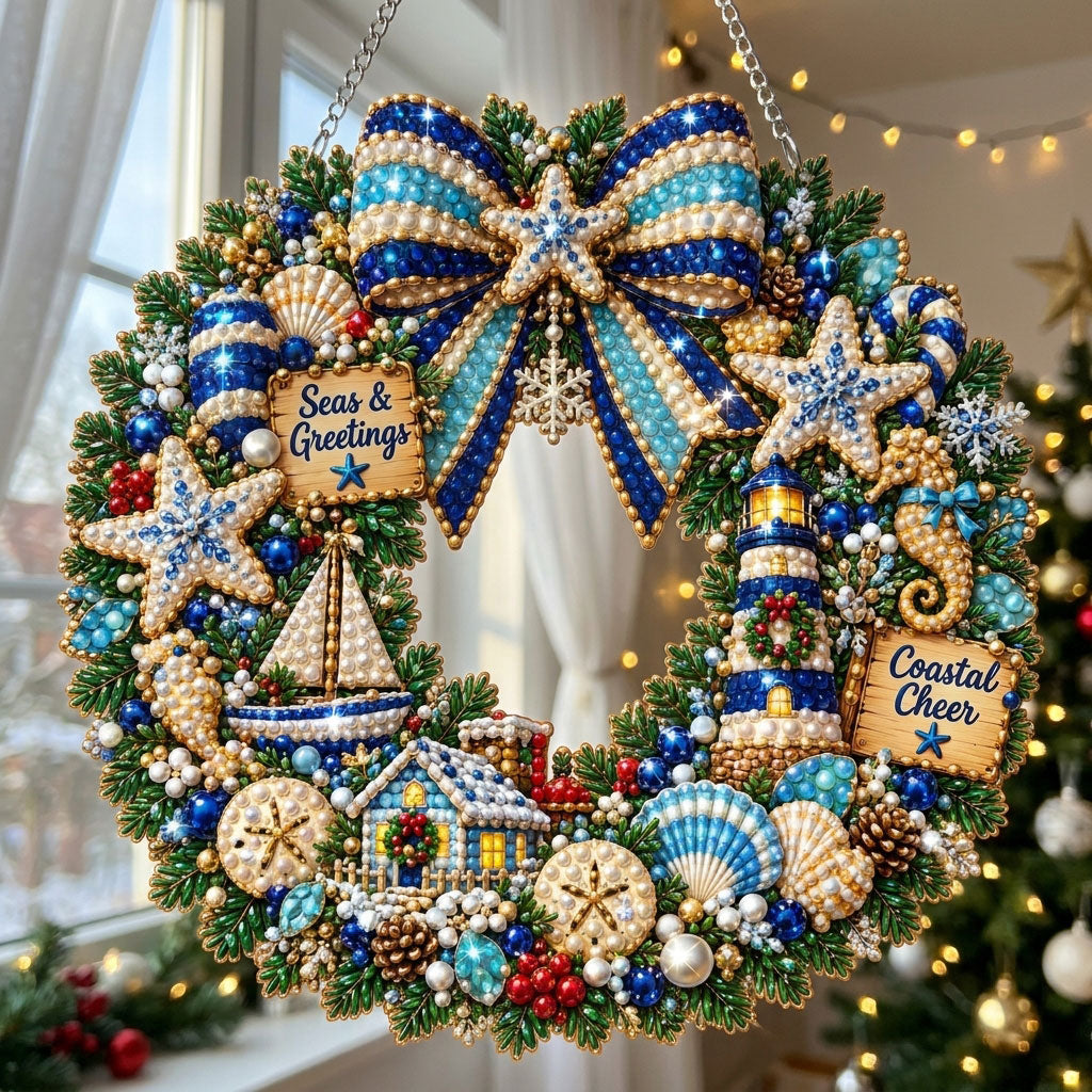 Coastal Christmas Wreath Diamond Art Hanging Ornament Kit