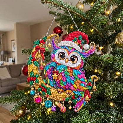 Rainbow Christmas Owl Diamond Art Ornament Kit – Sparkling DIY Festive Window Decor