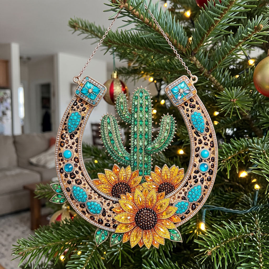 Western Cactus Sunflower Horseshoe Diamond Art Hanging Ornament Kit