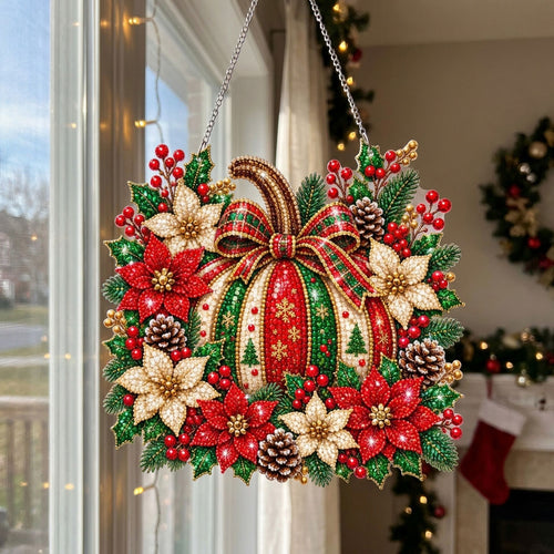 Holiday Poinsettia Pumpkin Diamond Art Hanging Ornament Kit