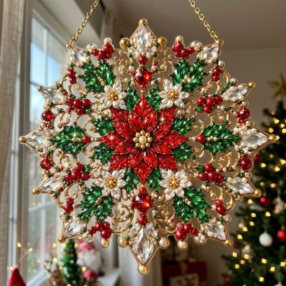 Poinsettia Christmas Mandala Diamond Art Hanging Ornament Kit