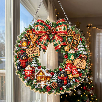 Cozy Cabin Christmas Wreath Diamond Art Hanging Ornament Kit