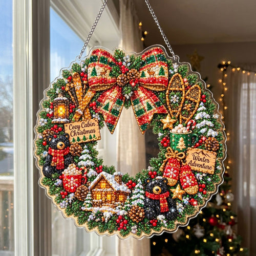 Cozy Cabin Christmas Wreath Diamond Art Hanging Ornament Kit
